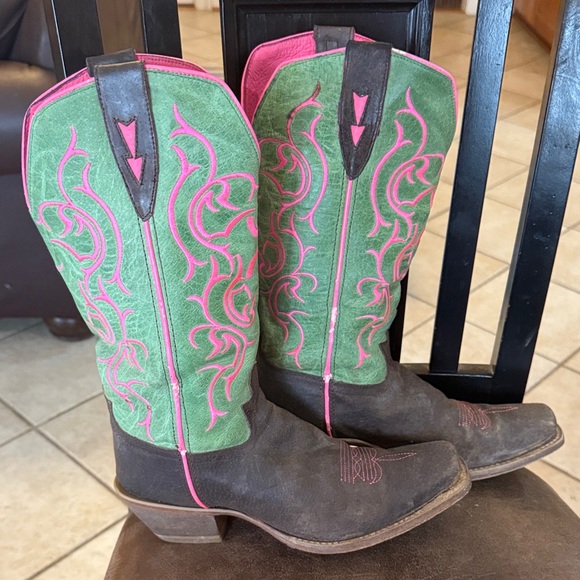 Twisted x Women's Green and Pink Western cowboy 8.5 Boots - Picture 4 of 11